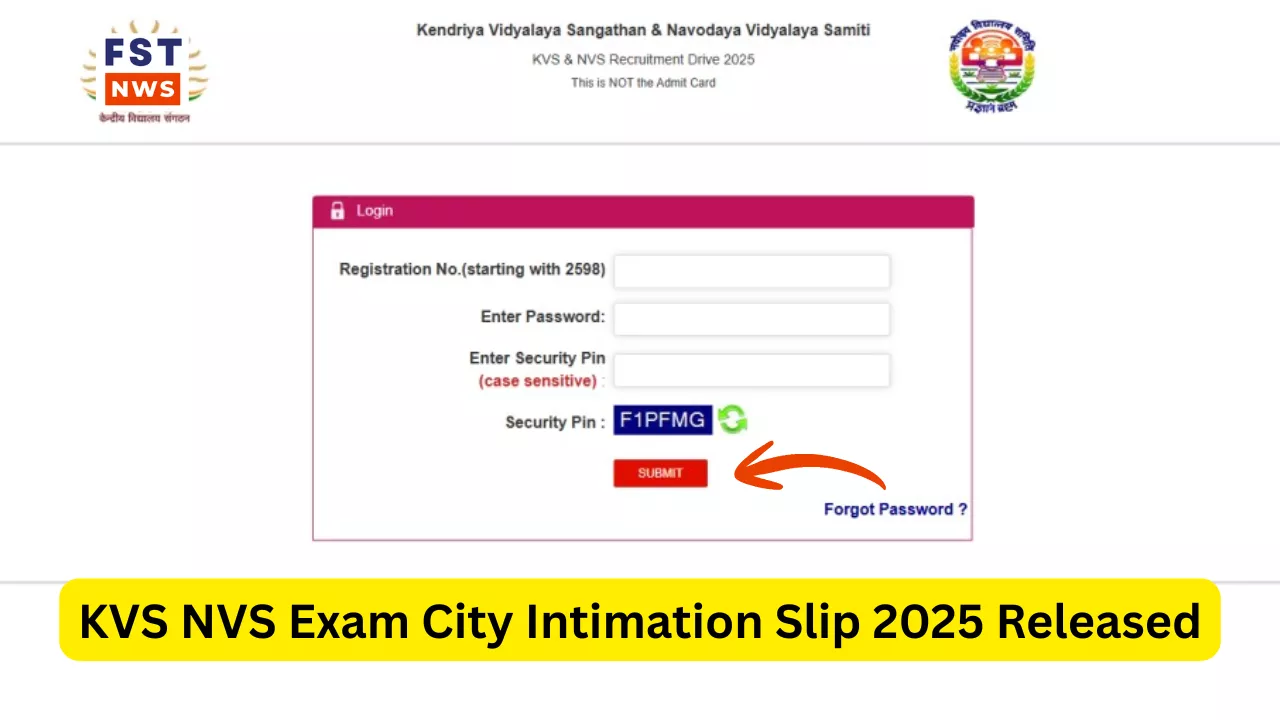 KVS NVS Exam City Intimation Slip